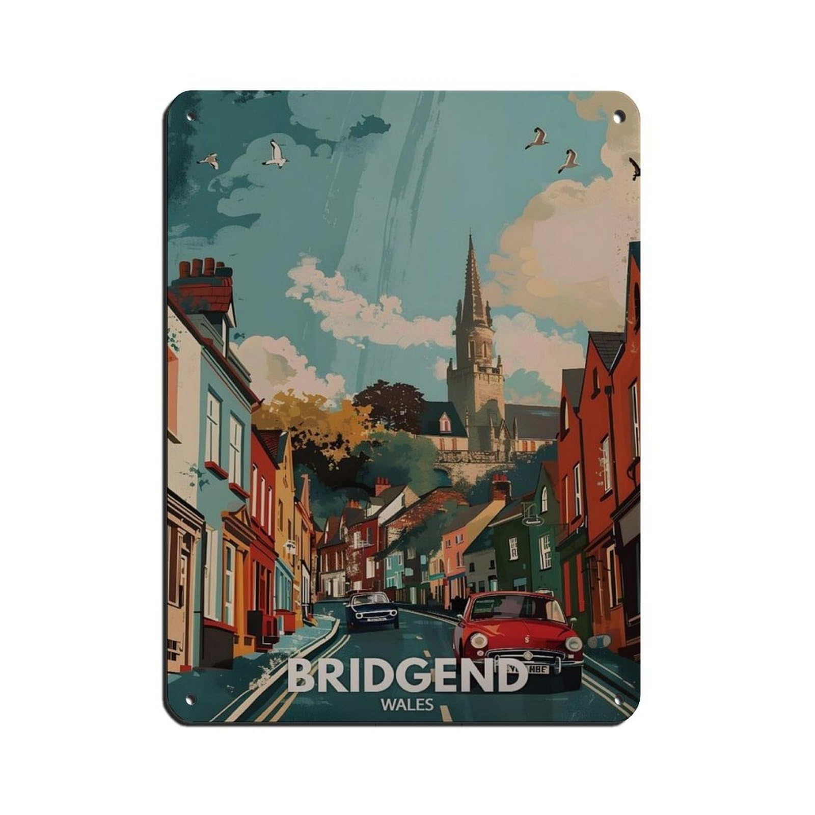 Lxwnze 30L X 40W Cm Bridgend Poster, Wales City Art Tin Sign Vintage Metal Pub Club Cafe Bar Home Wall Art Decoration Poster Retro 12X16inch(30X40cm)