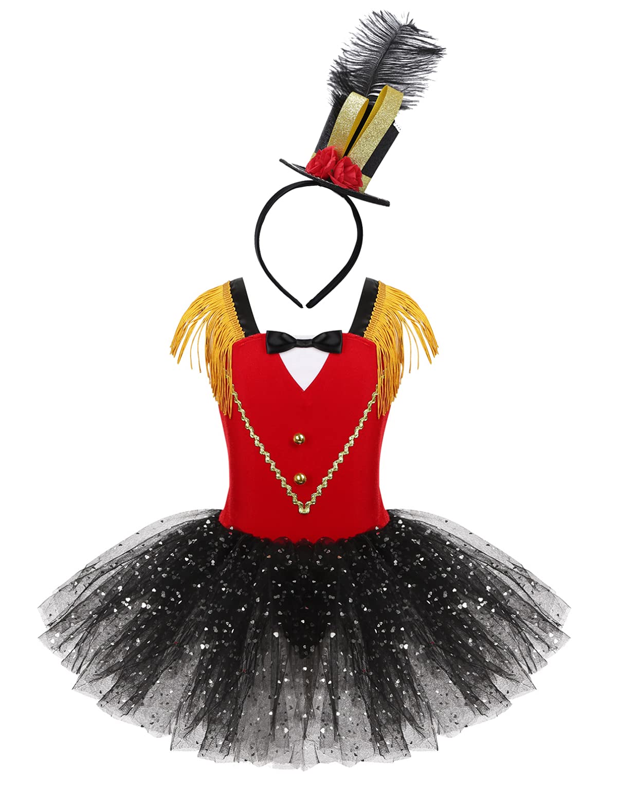 Fldy Kids Girls Ballet Tutu Dress Circus Ringmaster Costumes Cosplay Party Halloween Fancy Dress Up Costume Red 15-16 Years