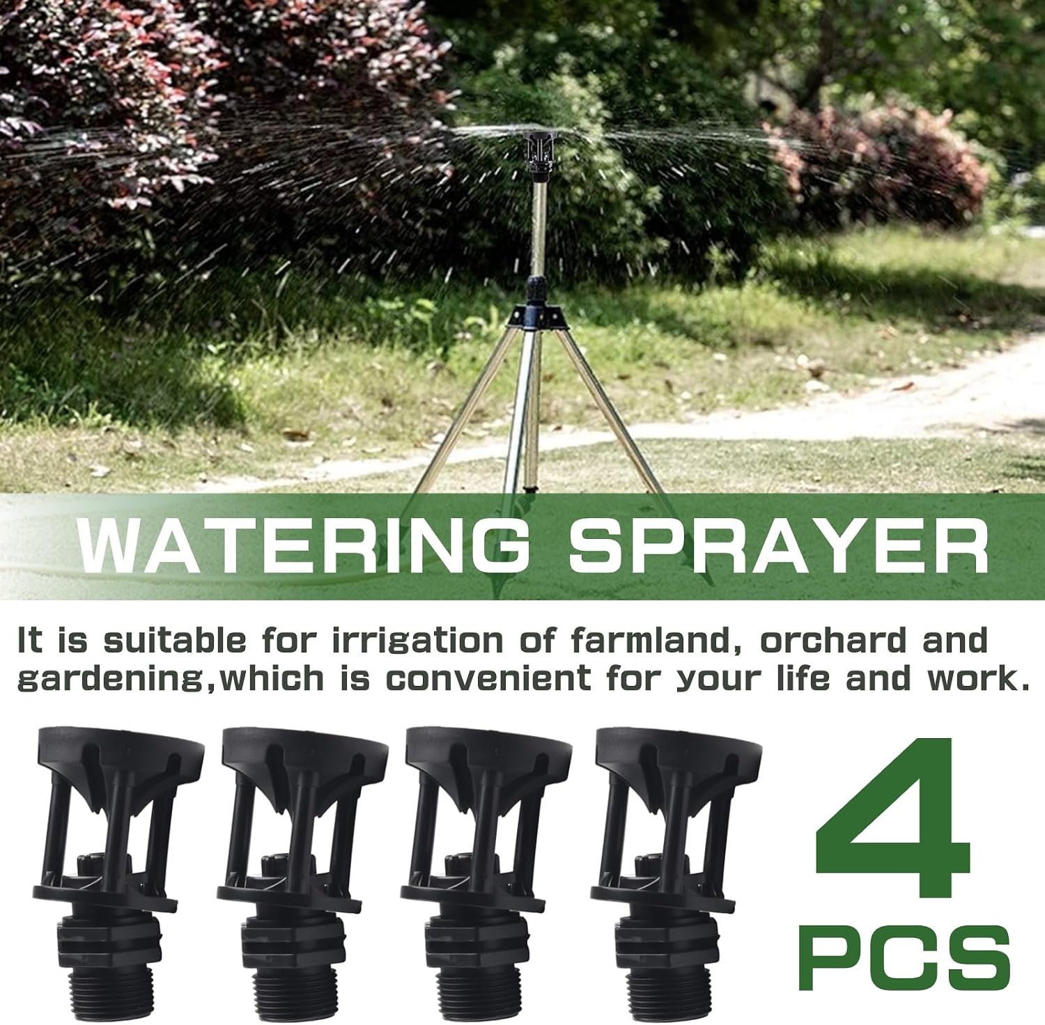 4 Pack Irrigation Sprinkler Heads, 3/4 inch Water Saving 360° Rotating Sprinkler Head, 46 to 79 ft Spray Distance Garden Watering Sprinklers for Irrigation Medium Lawn, Yard and Areas