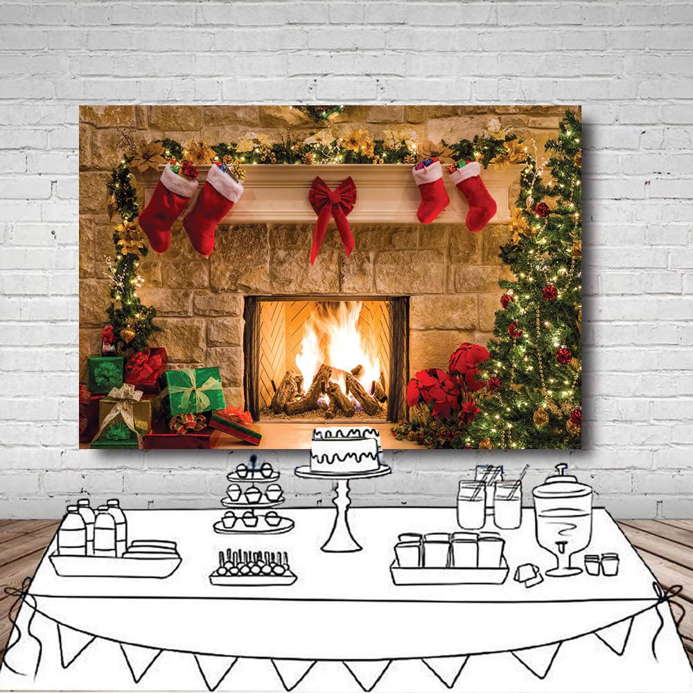 Weihnachts-Fotohintergrund 3x3 M – Kamin Mit Bäumen, Vinyl, Für Partydekoration & Fotoshooting