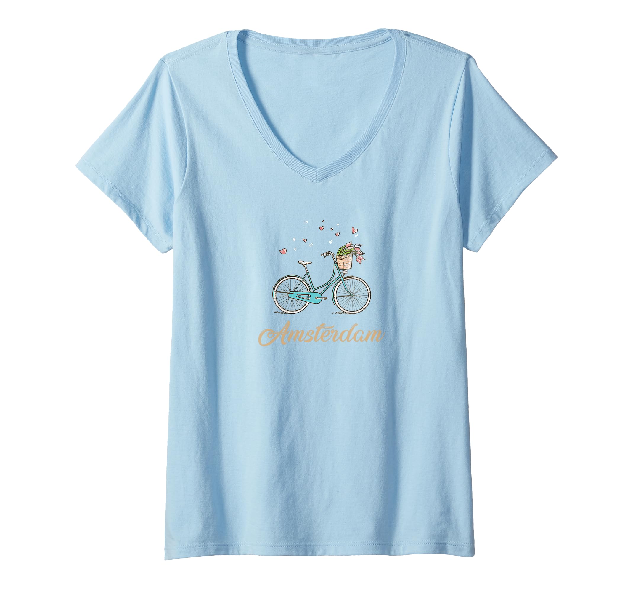 Womens Amsterdam Bike - Vintage Bicycle Netherlands Souvenir V-Neck T-Shirt