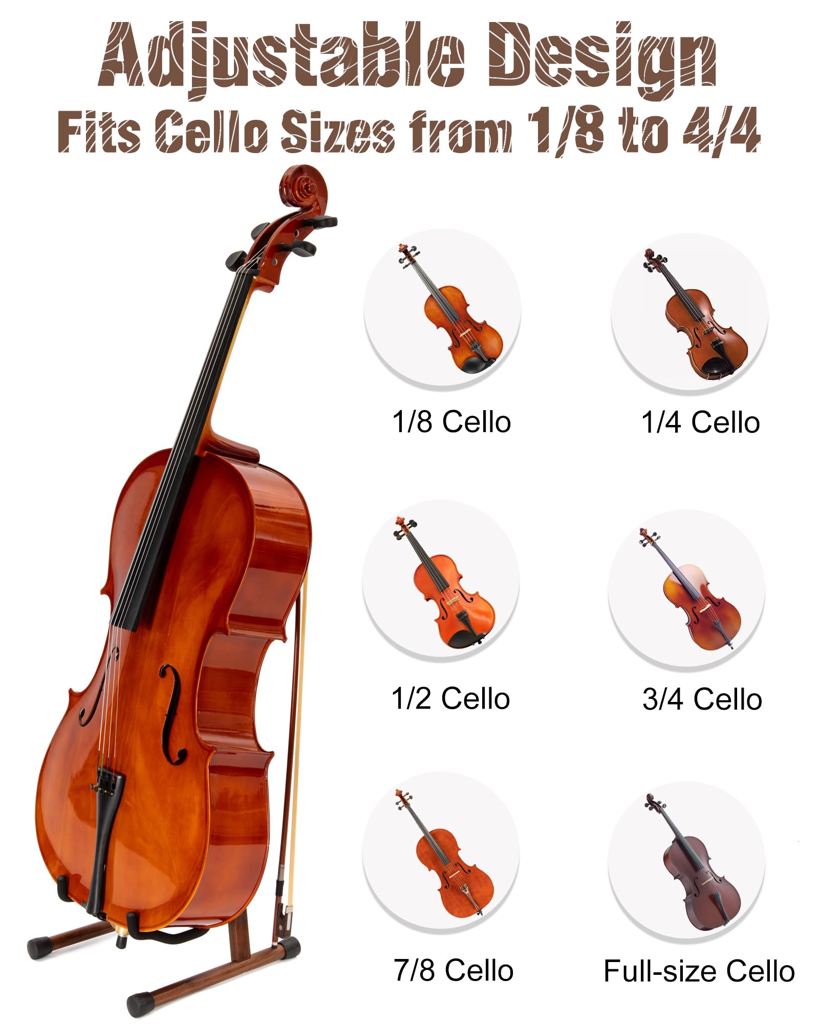 Supporto per Violoncello a Forma di A con Porta Arco, Stabile e Sicuro, in Noce con Schiuma Imbottita per Violoncelli 1/2, 3/4, 7/8 e 4/4, adatto anche per Chitarra