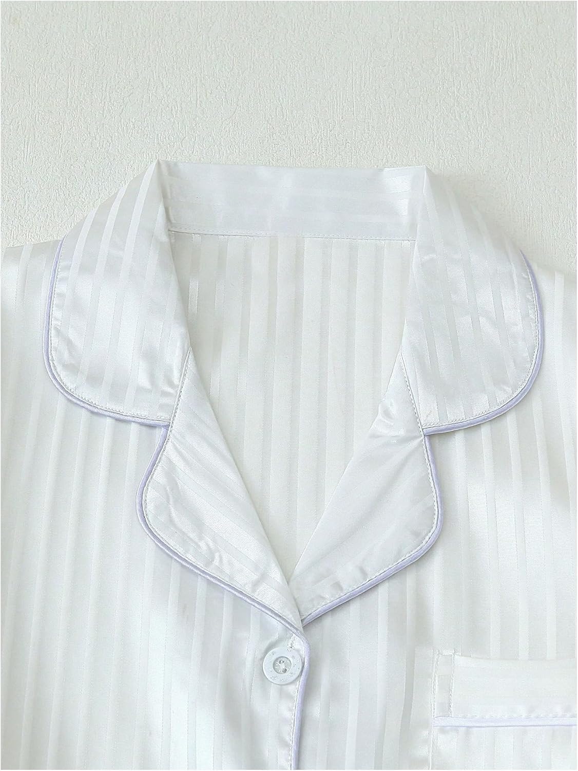 Women's 2 Piece Satin Pajama Set Striped Button Down Shirts and Pj Shorts Lounge Sets - Image 4