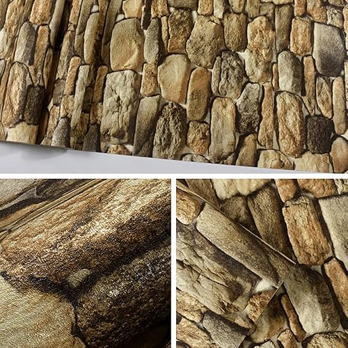 Miniatura 3 de Q QIHANG Papel tapiz de piedra de PVC de estilo nórdico, retro, nostálgico, simulación 3D, roca, sala de estar, TV, fondo de pared, decoración de