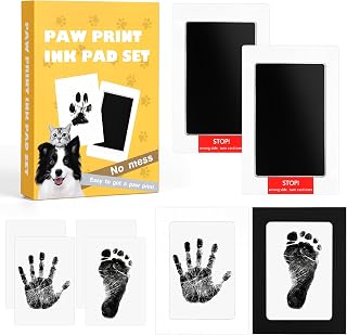 AUAUY Baby Hand and Footprint Kit, Safe Non-Toxic Keepsake for Boys | Includes 2 photo frames, 2 ink-free ink pads, 4 print cards, inkless footprint kit for babies, dogs and cats (0-6