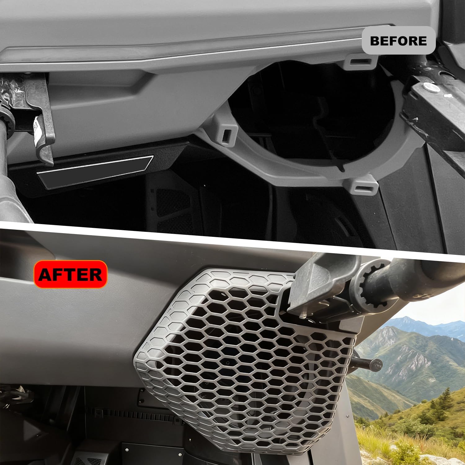 6.5" Under Dash Speaker Adapter Brackets with Mesh Grille Covers Compatible with Polaris RZR PRO XP/R/S and RZR PRO XP 4/R 4/S 4 2025+ Accessories, Speaker Enclosures Mount Holder(2PCS)