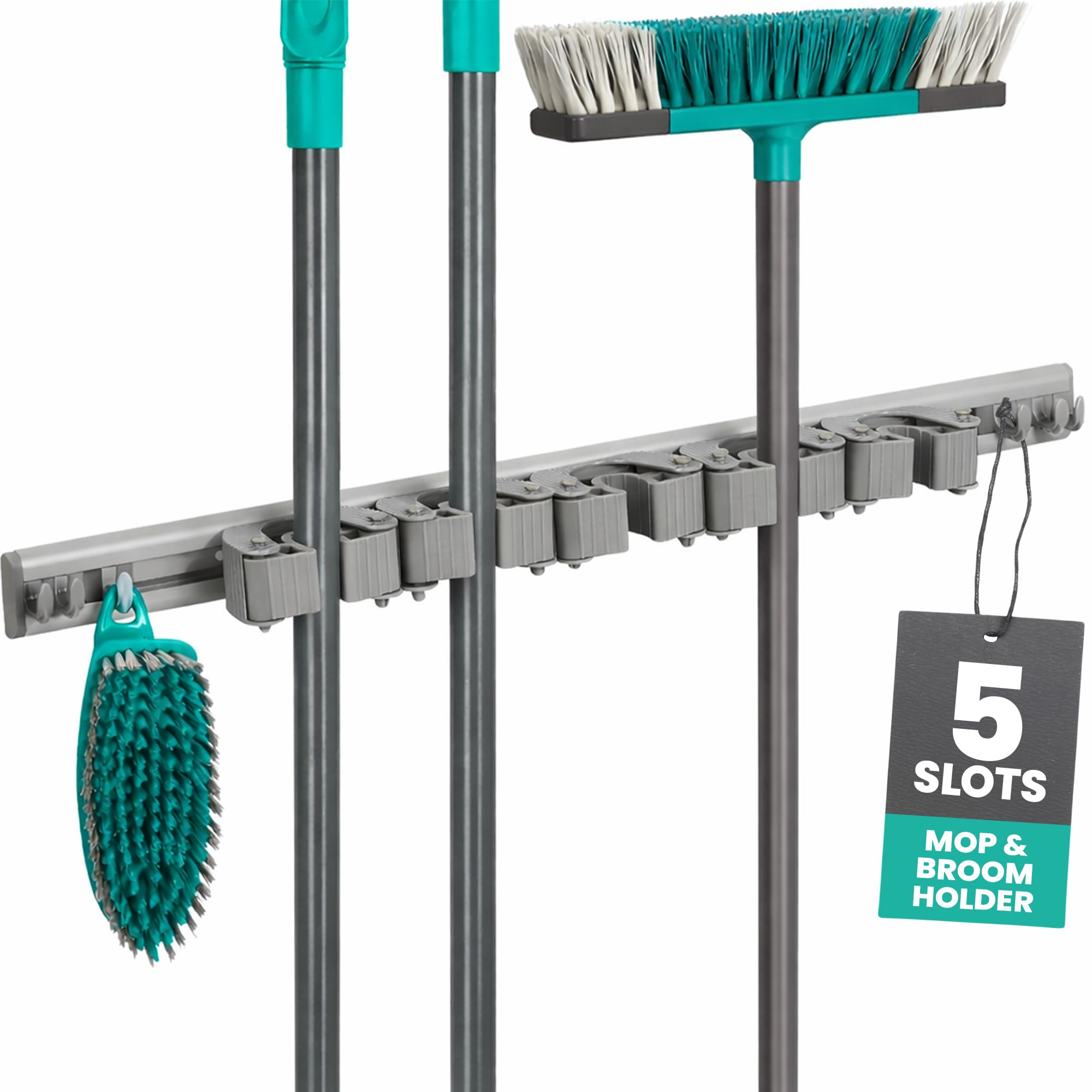 Livivo (Grey) Heavy Duty Wall Mounted Mop And Broom Holder Grey
