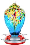 REZIPO Hummingbird Nourriture en verre soufflé à la main Nourrisseur d'oiseaux pour l'extérieur Patio Large 32 Ounces Capacité de nectar colibri avec crochets suspendus, corde, pinceau et carte de service