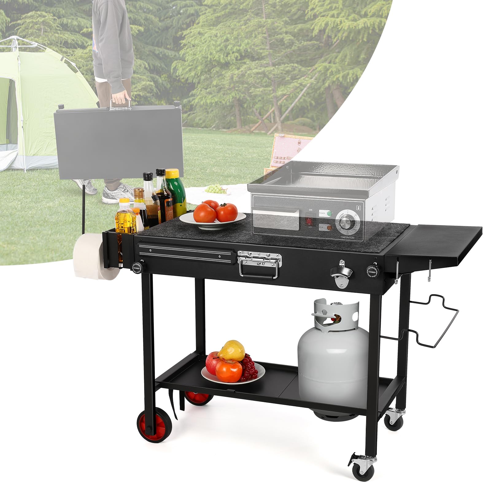 Chariot de table de barbecue pliable 78cm support portable de four