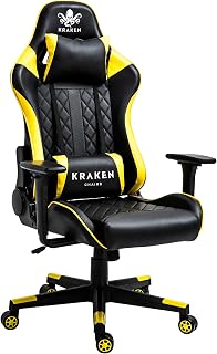 Silla Gaming Piel Sintética - Amarillo - Sillas Gamer Reclinable - Ergonómica Silla de Oficina - Regulable en Altura con Soporte Lumbar y Reposacabezas - Almohada Cuello y Lomo