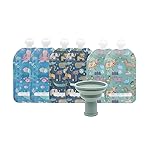 WeeSprout Double Zipper Reusable Food Pouches, Perfect for Babies & Toddlers, Freezer & Dishwasher Safe (Animals, 7 Fl Oz (Pack of 6) + Pouch Filler)