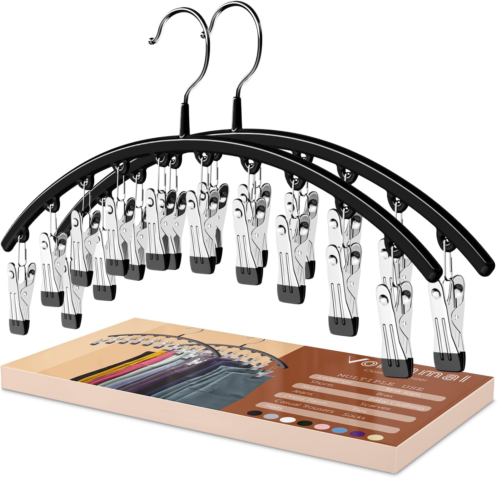 Legging Organizer for Closet, 2 Pack Metal Pants Hangers with 10 Clips Holds 20 Leggings, Space Saving Hanging Closet Organizer, Black