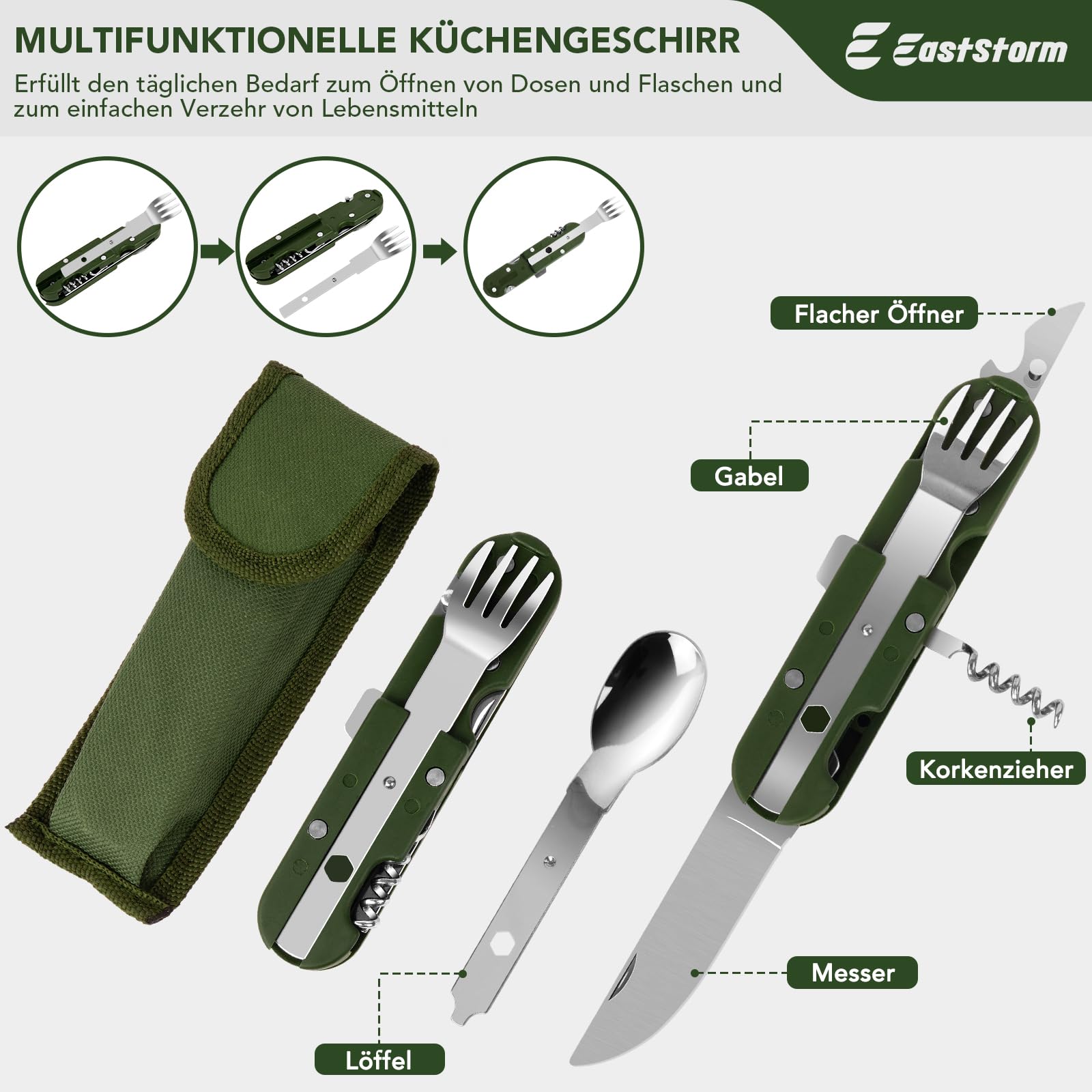 E EASTSTORM Camping Küchenhelfer Set mit Wasserdichter Tasche – Kompaktes und Leichtes Kochgeschirr für Camping, Outdoor, Wandern und Bergsteigen – Ideales Set für Rucksäcke