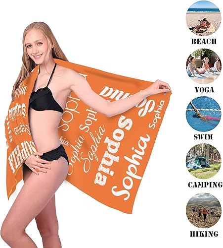 Miniatura 10 de Toalla de playa personalizada con bonito patrón de voleibol, color rosa, toalla de baño de microfibra de secado rápido, 30 x 60 pulgadas, estampado