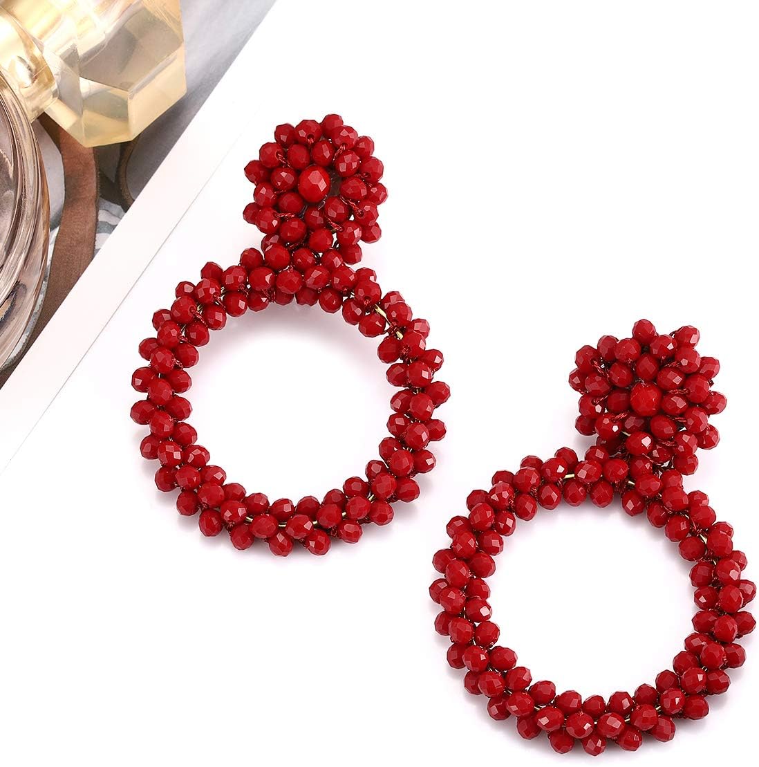 ZITULRY Statement Drop Earrings for Women Beads Dangle Earrings Beaded Wrapped Hoop Drop Earrings