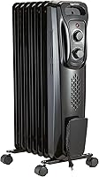 Amazon Basics 1500W Oil-Filled Radiator Heater - Quiet Portable Indoor Space Heater, 3 Settings, 7 Fins, Safety Certified, Black