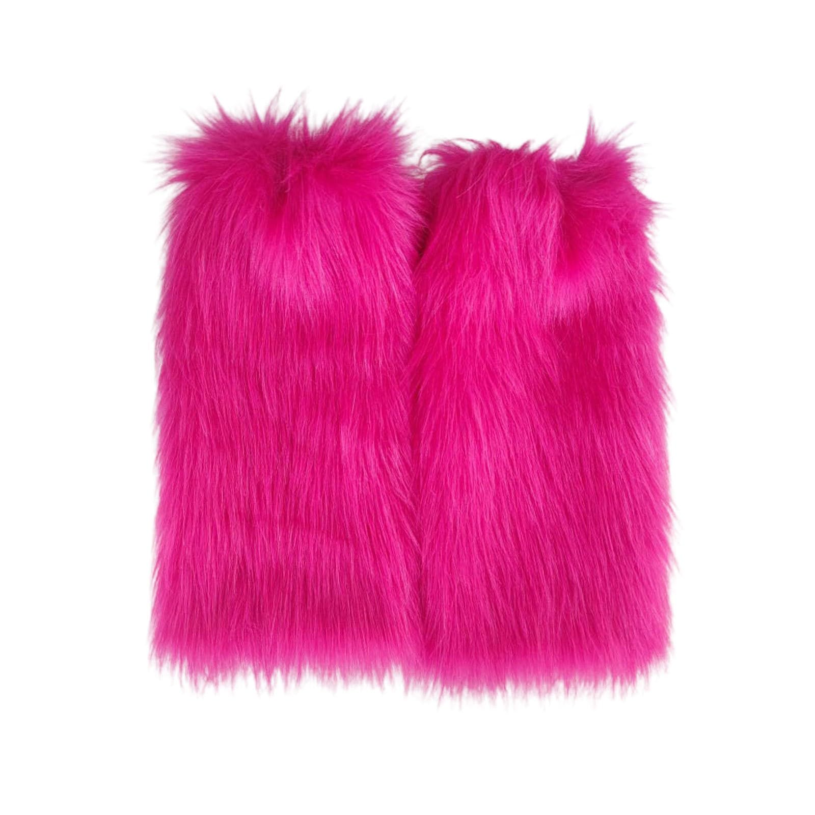 Womens Fuzzy Leg warmers Winter Leg warmers Plush Soft Christmas Clothing Cuff Wrist Cover Boots Hot Pink B