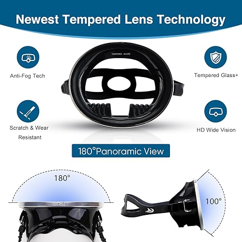 Miniatura 4 de YUEX MER - Máscara de buceo de alta calidad, lente de vidrio templado panorámico HD de 180, antivaho y cómodo equipo de snorkel de silicona de grado