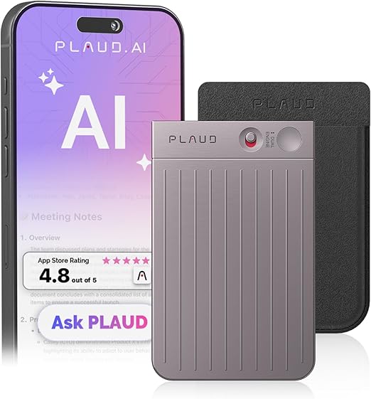 AI Voice Recorder, PLAUD Note Voice Recorder w/Case, App Control, Transcribe & Summarize with AI Technology, Support 112 Languages, 64GB Memory, Audio Recorder for Lecture, Meeting, Call, Interview