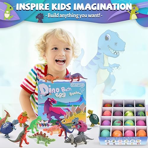 Miniatura 2 de Bombas de baño para niños con sorpresa interior, paquete de 16 juguetes de dinosaurio para niños de 3, 4, 5, 6, 7, 8, 9 años, bombas de baño de