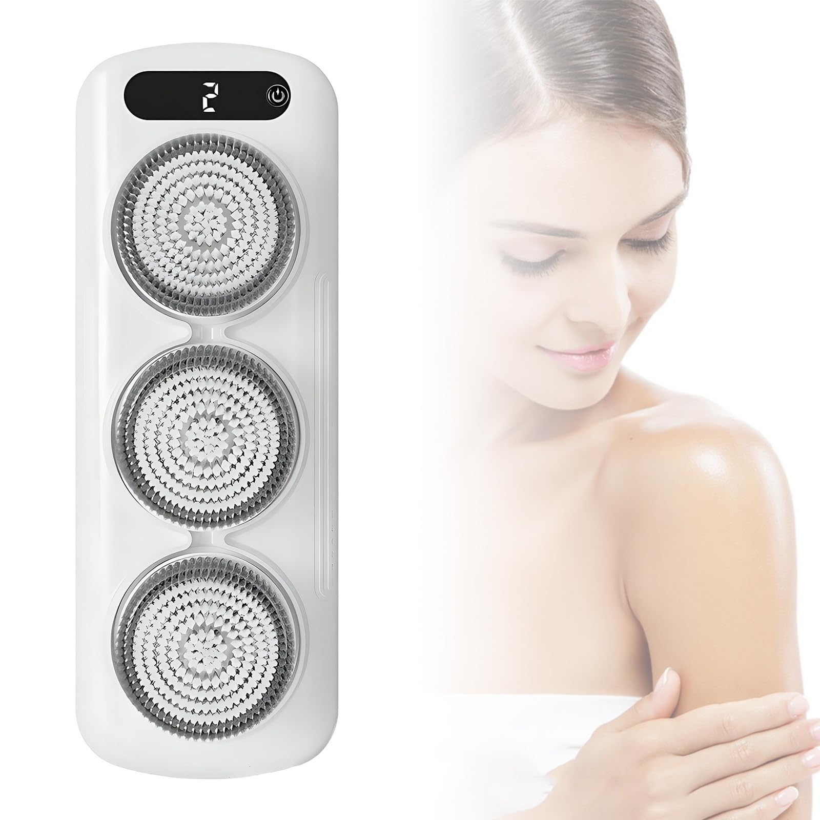 Cepillo Eléctrico Corporal con 3 Cabezales Motorizados, Cepillo para la Espalda de Ducha de Pared, Cerdas Suaves Exfoliantes, Diseño Manos Libres, Fácil Instalación, Hombre y Mujer