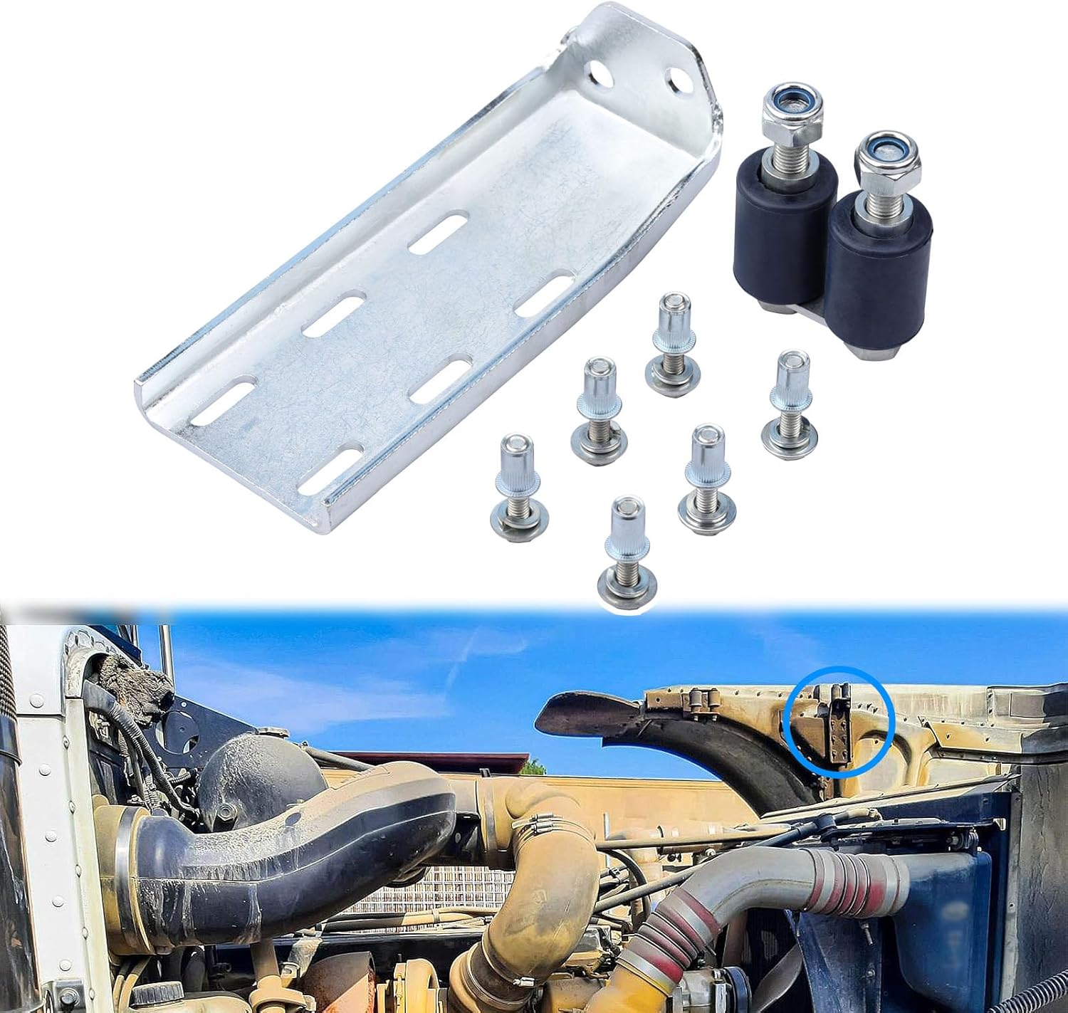 13-04387 Upper Roller Bracket Kit with Rollers and Hardware Fit for Peterbilt 379 Replace 13-04391 13-04667 13-04403, Driver or Passenger Either Side