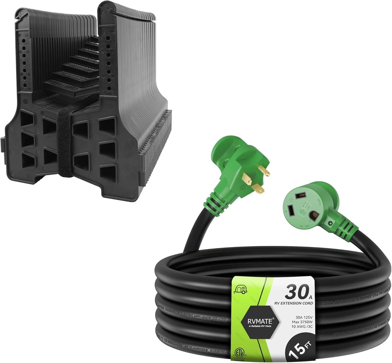 RVMATE 30 Amp 15 Feet RV Power Extension Cord & RV Sewer Hose Support 10 Feet
