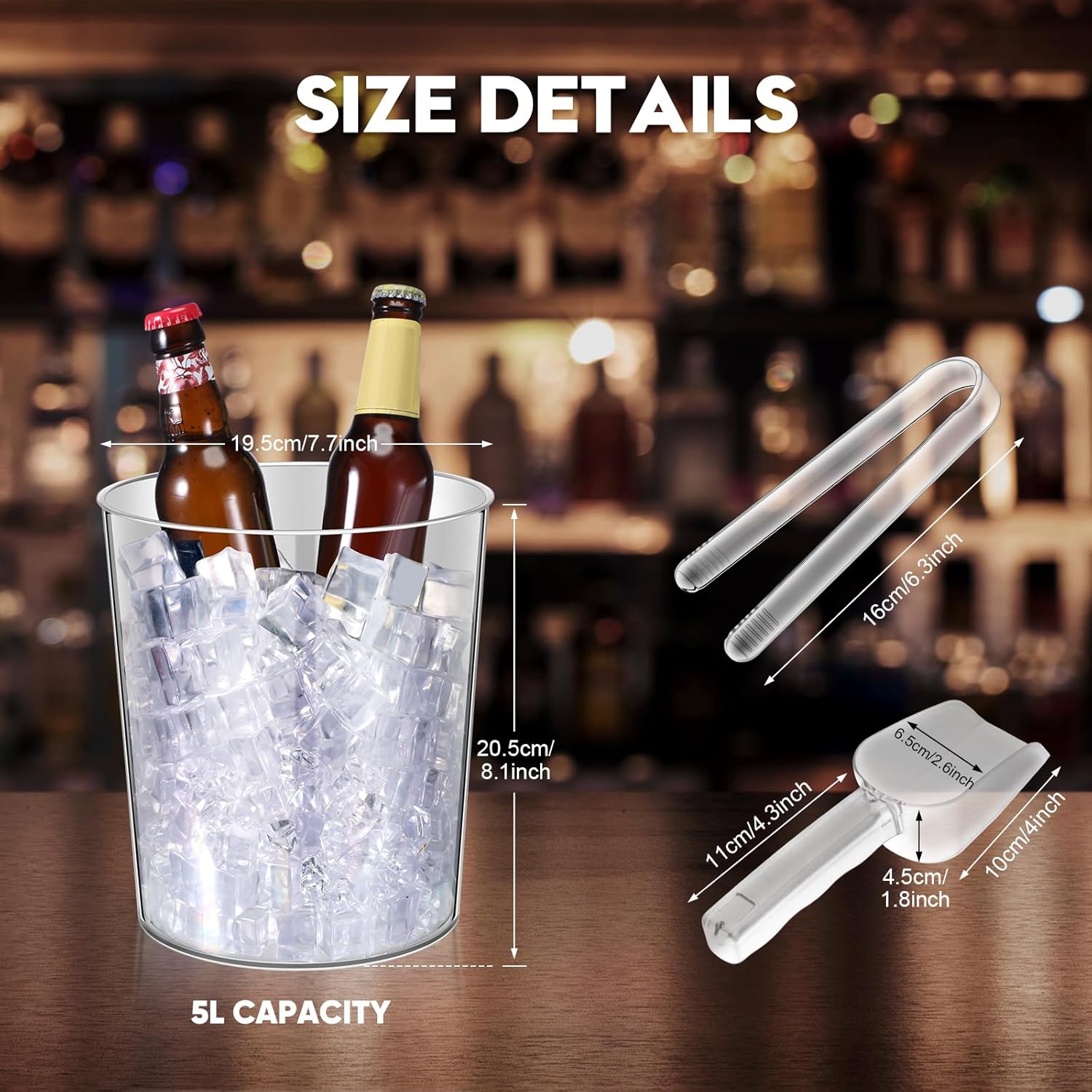 Norme 18 Pcs Plastic Ice Bucket for Parties 5L Clear Wine Bottle Chiller with Handles Round Beverage Tub with Plastic Ice Scoop and Plastic Buffet Serving Tongs Mini Serving Utensil Tongs for Beer