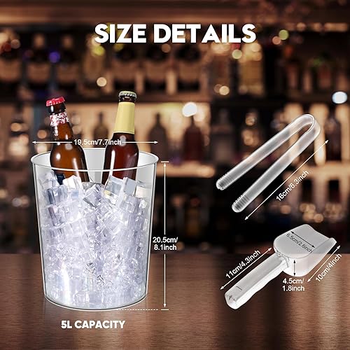 Miniatura 2 de Norme 18 cubos de hielo de plástico para fiestas, enfriador de botellas de vino transparente de 5 litros con asas, tina redonda para bebidas con