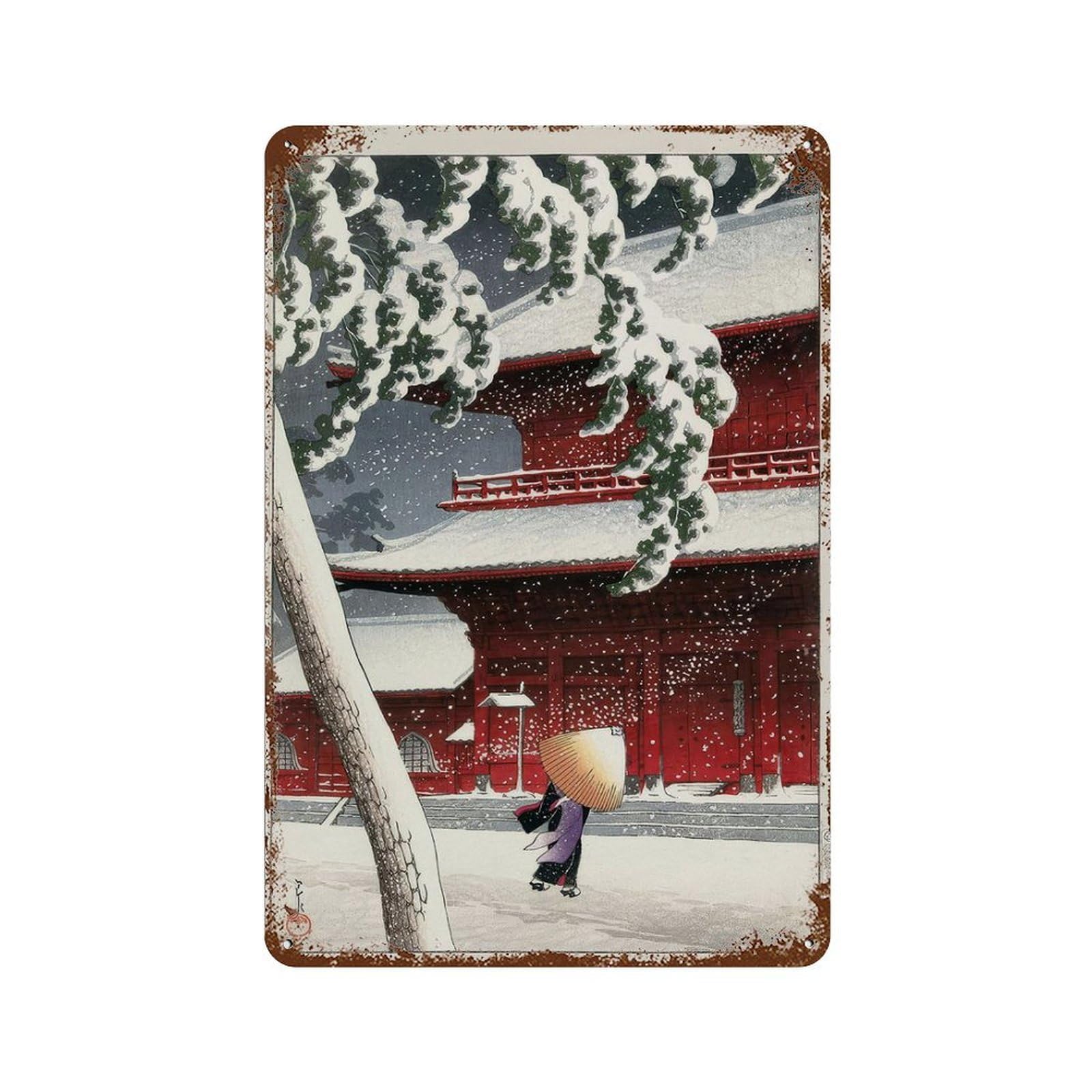 xiaoxiaoshen Geisha in The Snowstorm by Kawase Hasui Wall Decor Art Metal Tin Poster Modern Home Decor Art Home Bar Shop Decorations Vintage Sign 30x20cm