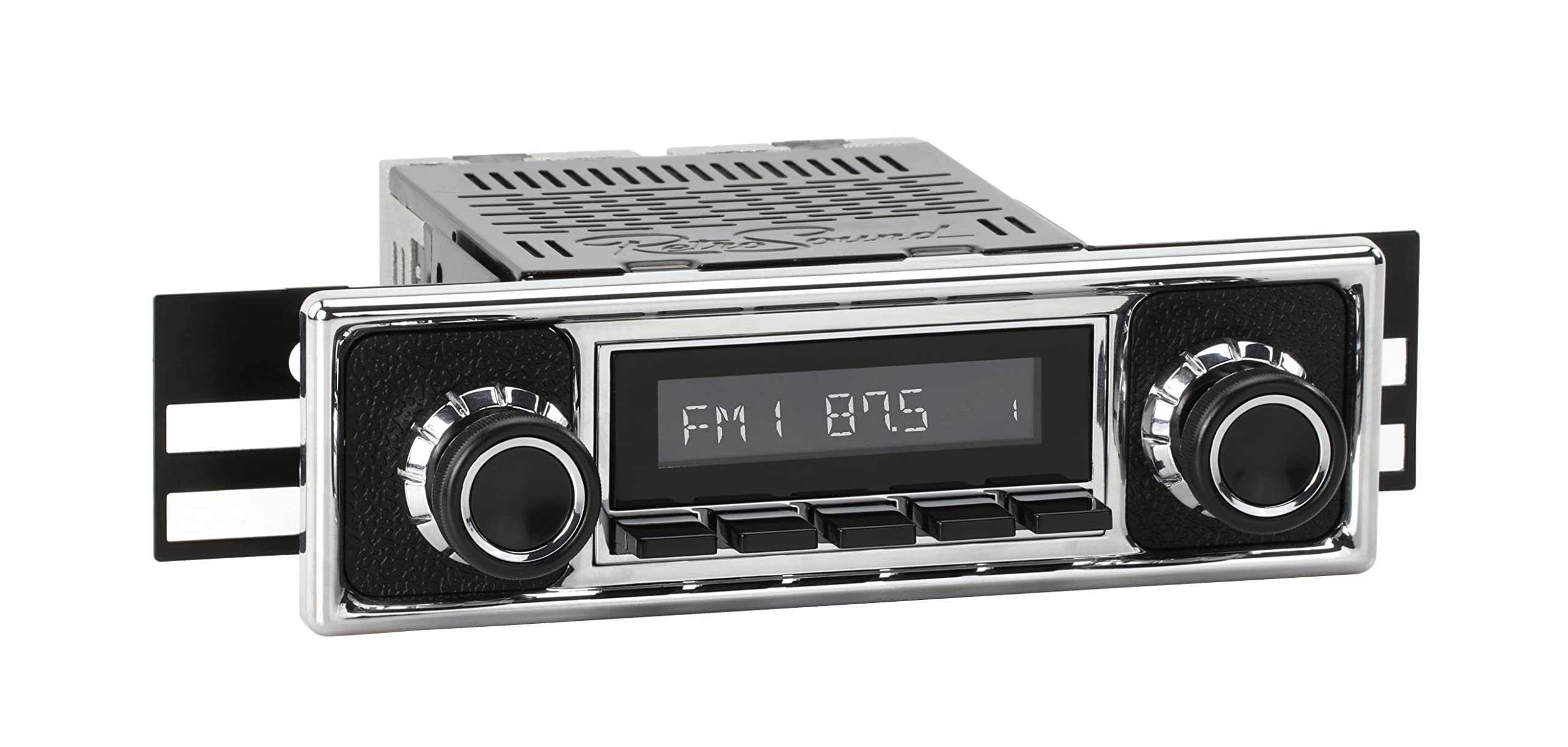 RetroRadio Compatible with 1955-66 Mercedes-Benz 220 with Black Pebbled/Chrome Faceplate Features Include Bluetooth, HD, SiriusXM Ready, AM/FM LCB-M4-308-409-39-78M27