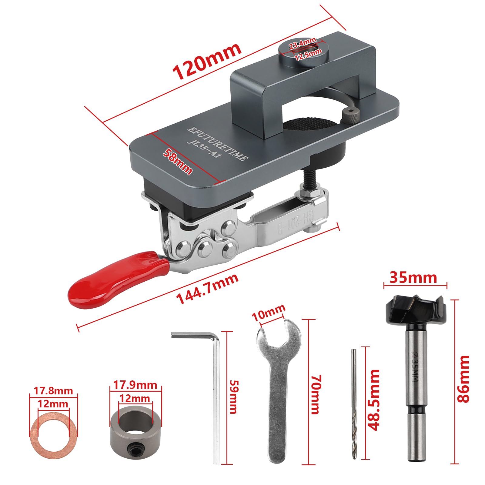 EFUTURETIME Plantilla Colocar para Bisagras Puertas de Cazoleta 35mm con Broca, Plantilla de Perforación de Bisagra, Herramientas Carpinteria para Localizador de Guía de Perforación, Hinge Jig