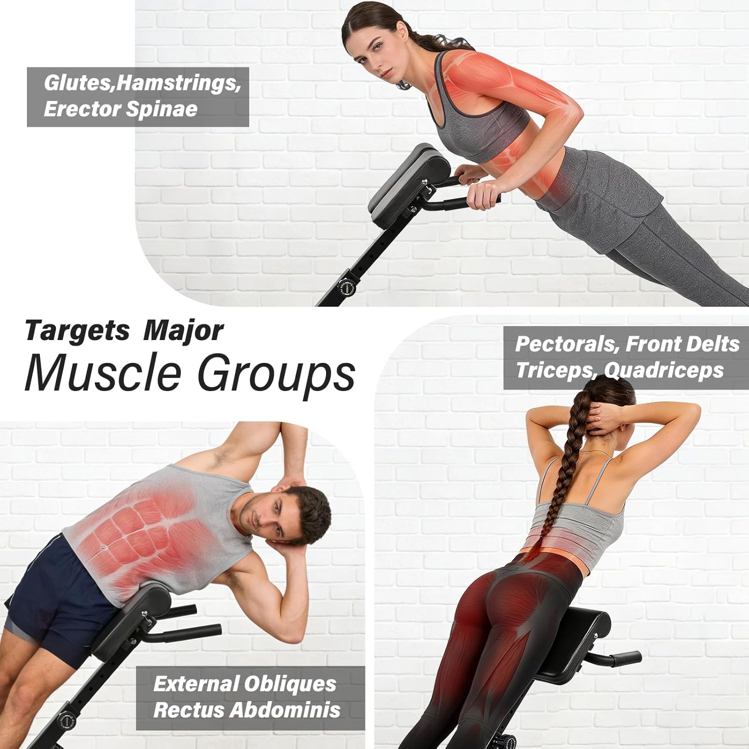 Foldable Roman Chair Back Extender Angle & Height Double Adjustable Hyperextension Bench Back Extension Holds 330 Lbs Roman Chair Exercise Equipment for Home Gym Backs Exercise Machine Black