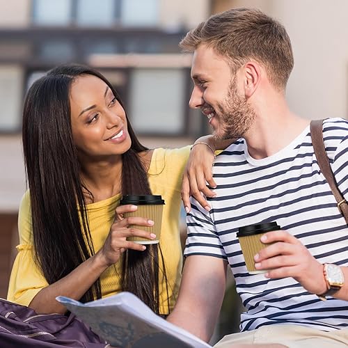 Vista 5 de Uiifan 100 Set 4oz Disposable Espresso Cups with Lids Ripple Corrugated Paper Disposable Coffee Insulated Hot Ripple Cups for hot Chocolate, Tea