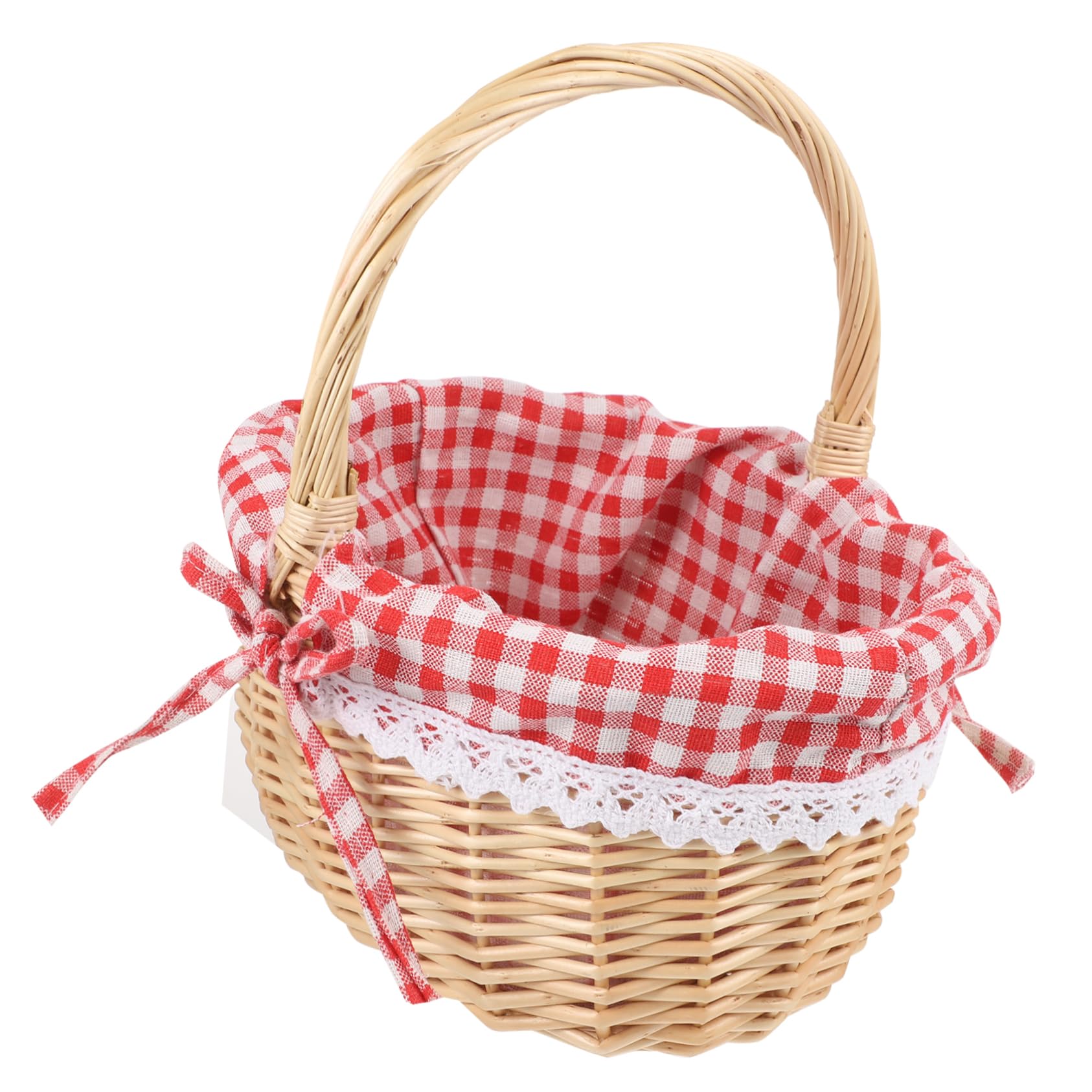Outanaya Hand Woven Picnic Bag Present Storage Basket Red Plaid Fabric Wicker Basket for Food Serving Storage and Display Friends and Family