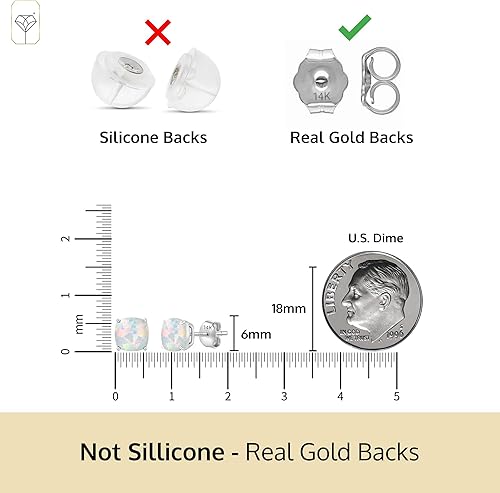 Miniatura 3 de 14k Gold 6MM Cushion Cut Stud Gemstone Earrings Hypoallergenic Solitaire Gemstone Studs with 14K Gold Backs Lightweight Birthstone Earrings with