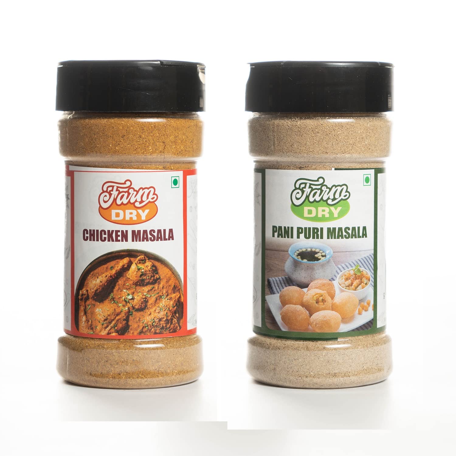 Farm Dry Chicken Masala 100 gm + Pani Puri Masala 100 gm | Taste of Fresh Blended Spices | Mix of Rich Flavours | No Preservatives & Additives | Pack of 2