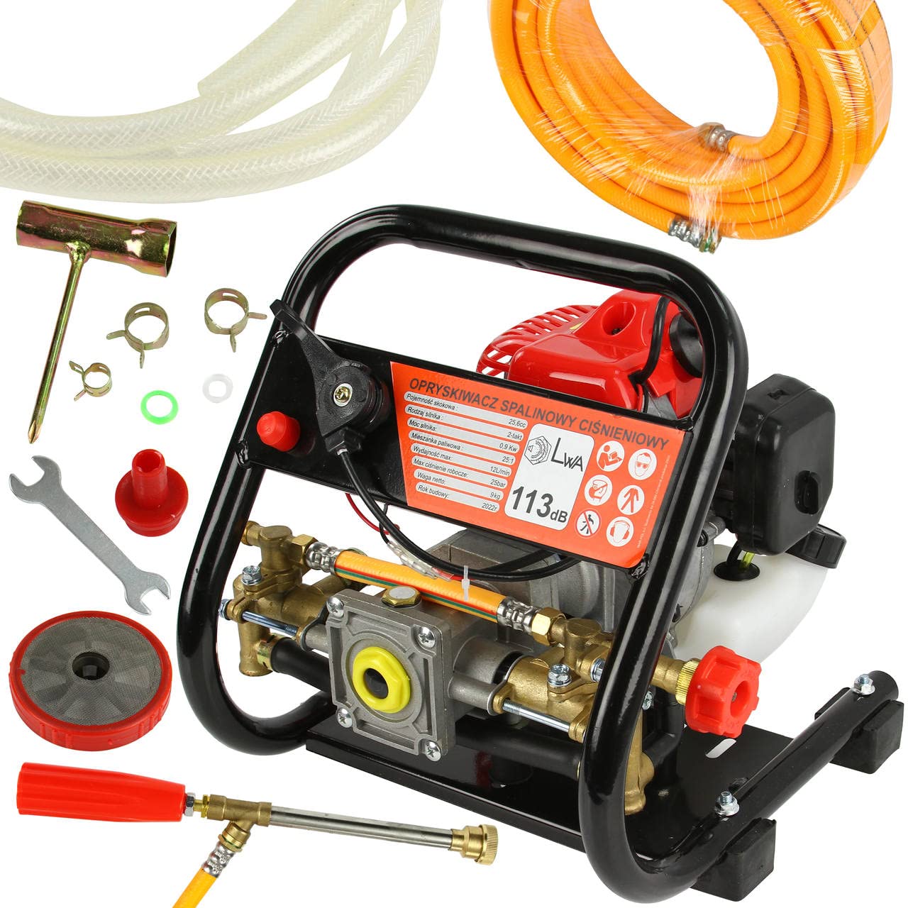 Atomizzatore Irroratore Nebulizzatore a Scoppio | Motore a 2 Tempi | 25 bar | 12 L/min | Tubo Lancia 10 m | Pompa Motopompa Diserbo