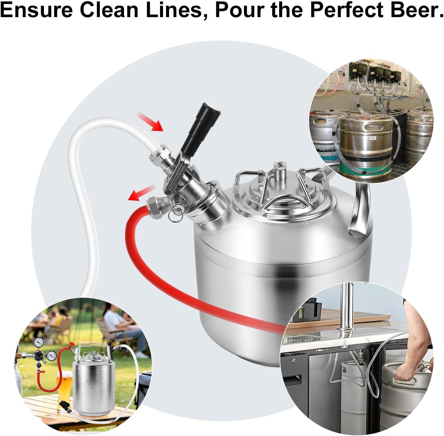 MRbrew 1.6 Gallon/6L Cleaning Keg, All 304 Stainless Steel Beer Line Cleaning Kit with Single D Coupler & Pressure Relief Valve Commercial-Grade Keg Lines Washer for Home & Professional Draft Systems