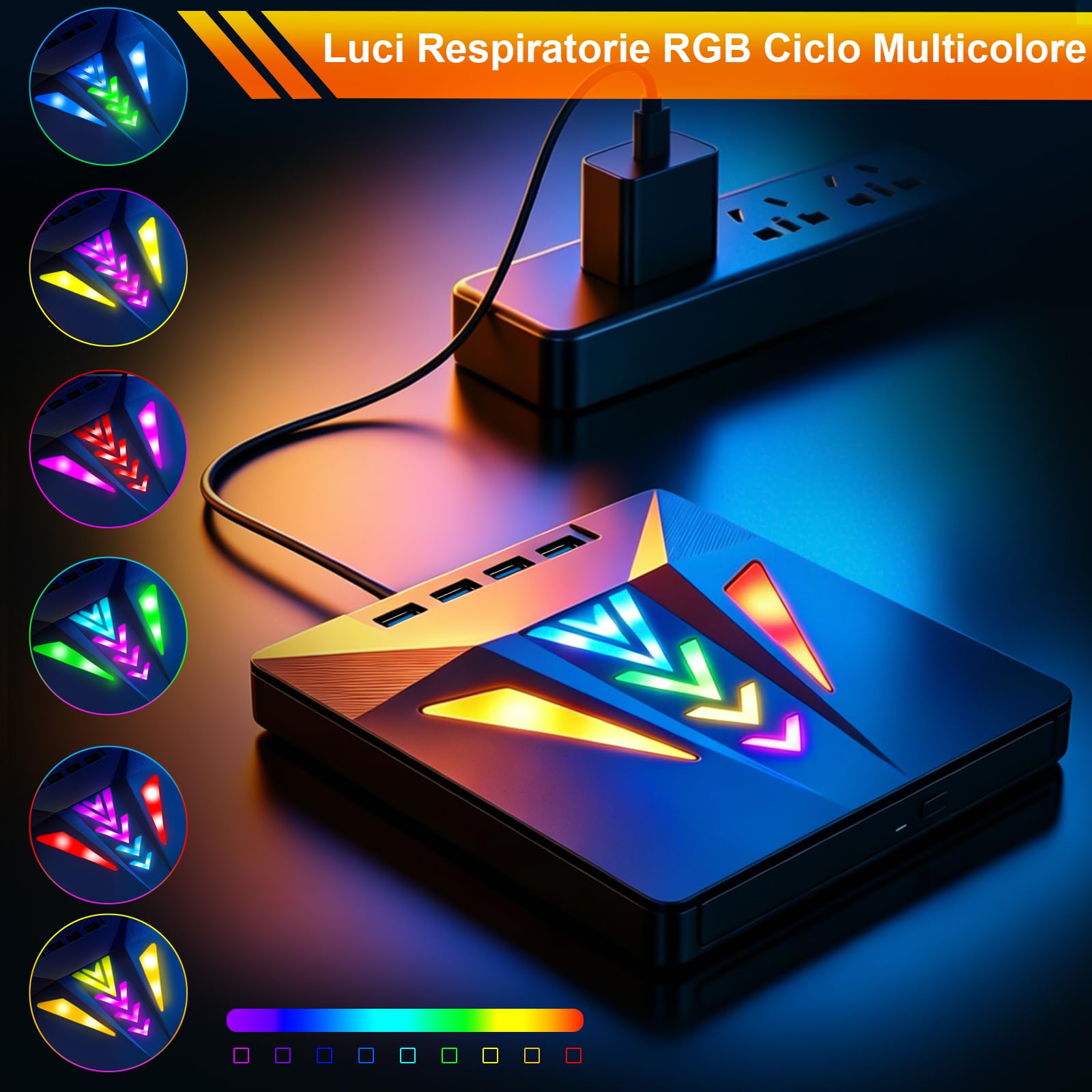 Lettore CD DVD Esterno per PC Portatile, Masterizzatore DVD Esterno USB 3.0 | -/+RW/ROM Drive con 4 Porte USB Portatile Velocità 5 Gbps per Laptop, Desktop, Windows 11/10/8/7/XP/Vista, Linux, MacOS