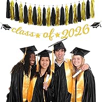 Vista 6 de Black Gold Graduation Party-Decorations Garland - 36pcs Congrats Grad Class 2026 Banner,Hat Hanging Streamers,College High School Congratulations