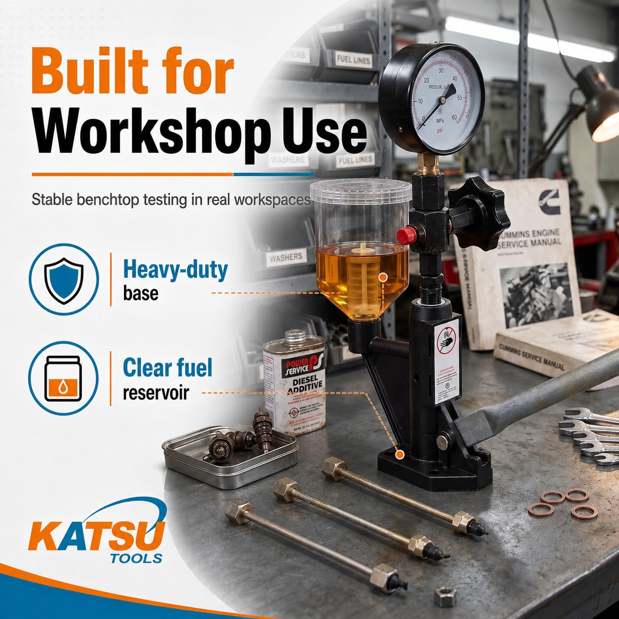 KATSU Comprobador de Presión de Boquilla de Inyección de Diesel para Reparación de Motor Diesel de Coche, Camión o Tractor, 449949