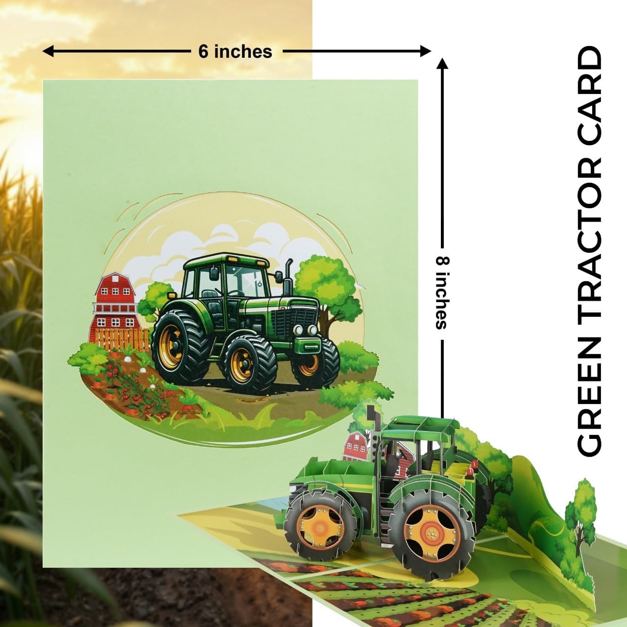 Gifts And Cards Big Green Tractor 3D Pop-Up Greeting Card – Country Farm Scene with Red Barns – Great for Dad Farmer Birthday Retirement – 6" x 8" with Notecard and Envelope - Image 7