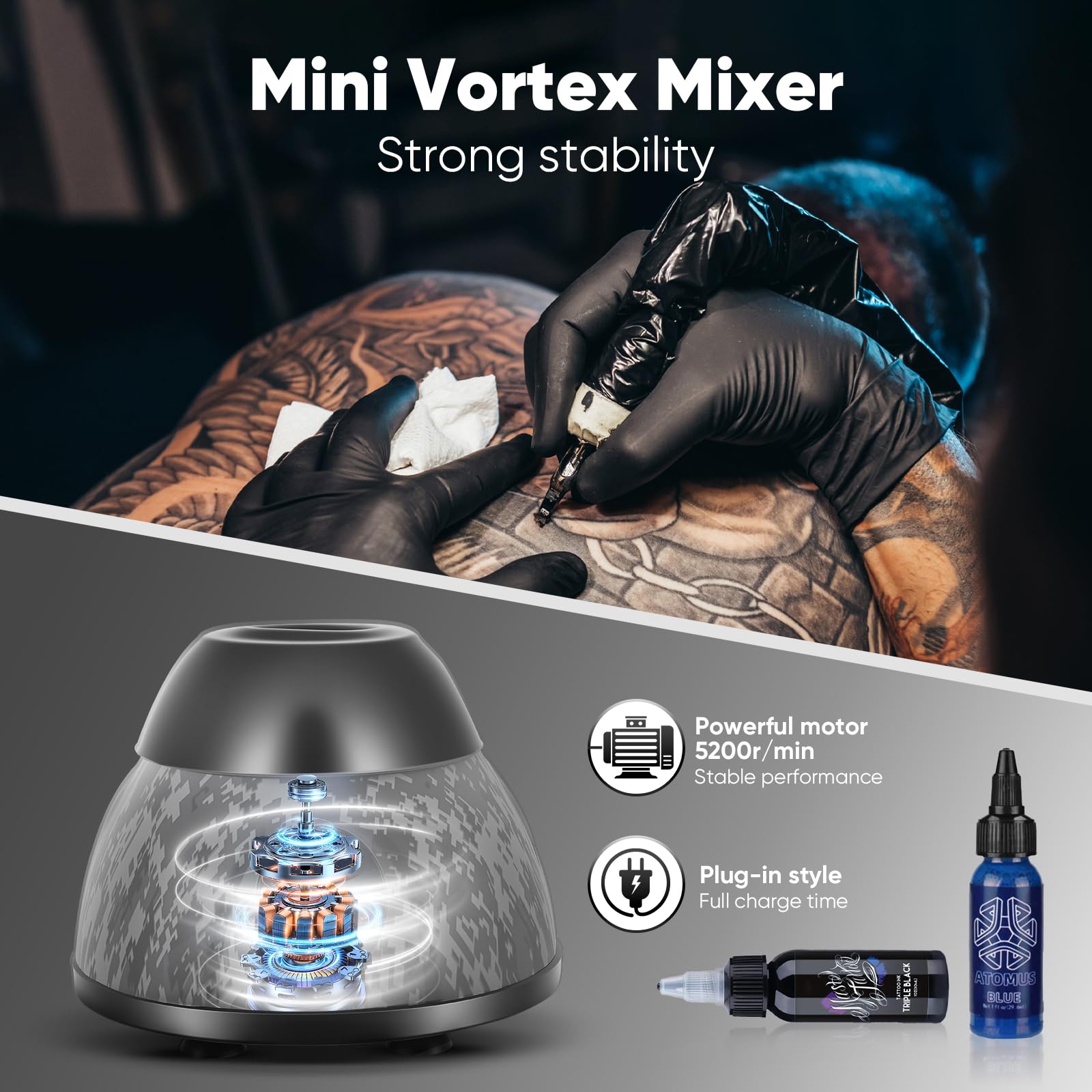 Vortex Mixer Mini 5200 U/min, Elektrischer Pigment Shaker mit Touch-Funktion, Lab Vortex Mischer für Farben Schüttler, Nagellack, Tattoo Tinte, Wimpernkleber, Farbschüttler für Reagenzgläser, Grün