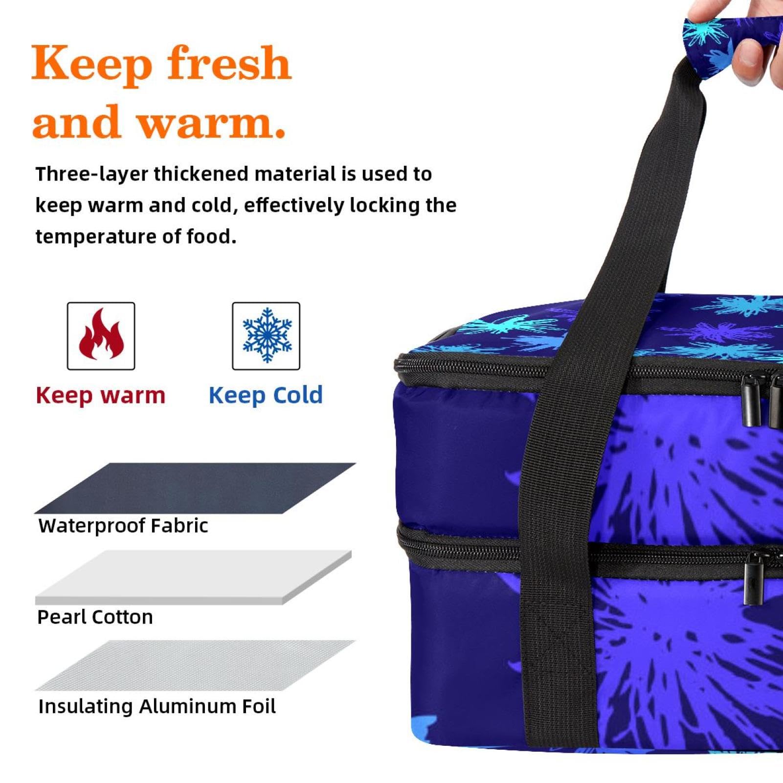 Grand sac à déjeuner isotherme pour homme et femme, double couche, étanche, étanche, réutilisable, sac fourre-tout pour le travail, l'école, le pique-nique, la plage, le camping, les voyages, motif