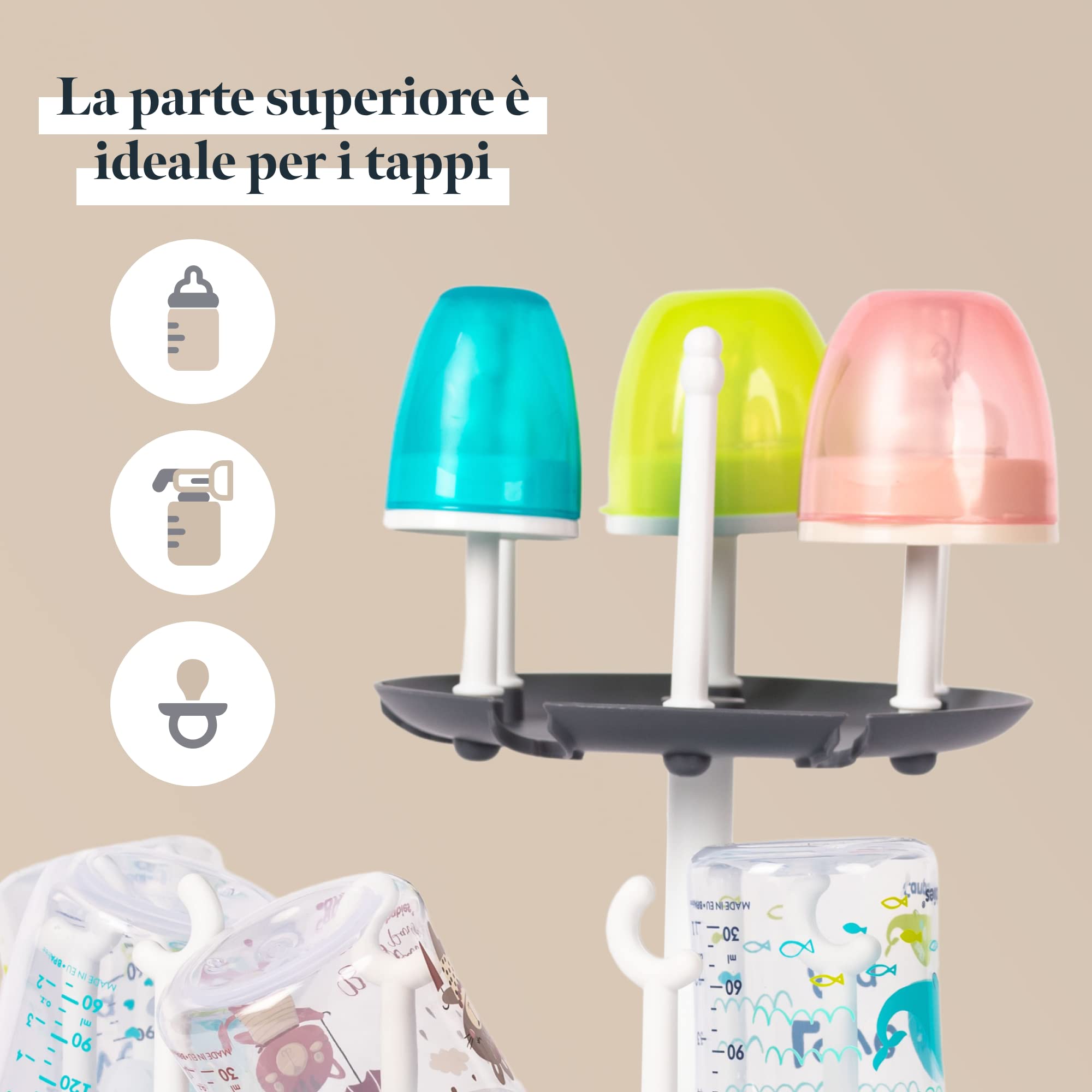 Cestello Scola e Asciuga Biberon Doppio - Porta Biberon per 16 Bottiglie e Accessori - Scolabiberon da Cucina per il Lavaggio e L'asciugatura degli Accessori per Neonato