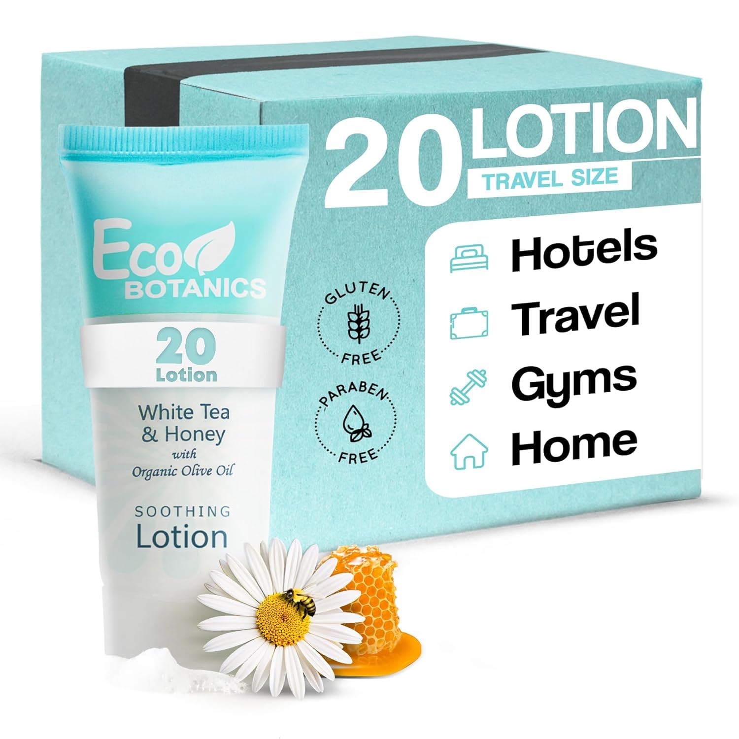 Eco Botanics 20-Count 0.85oz Moisturizing Lotion, Travel Hotel Toiletries 0.85 Fl Oz (Pack of 20)