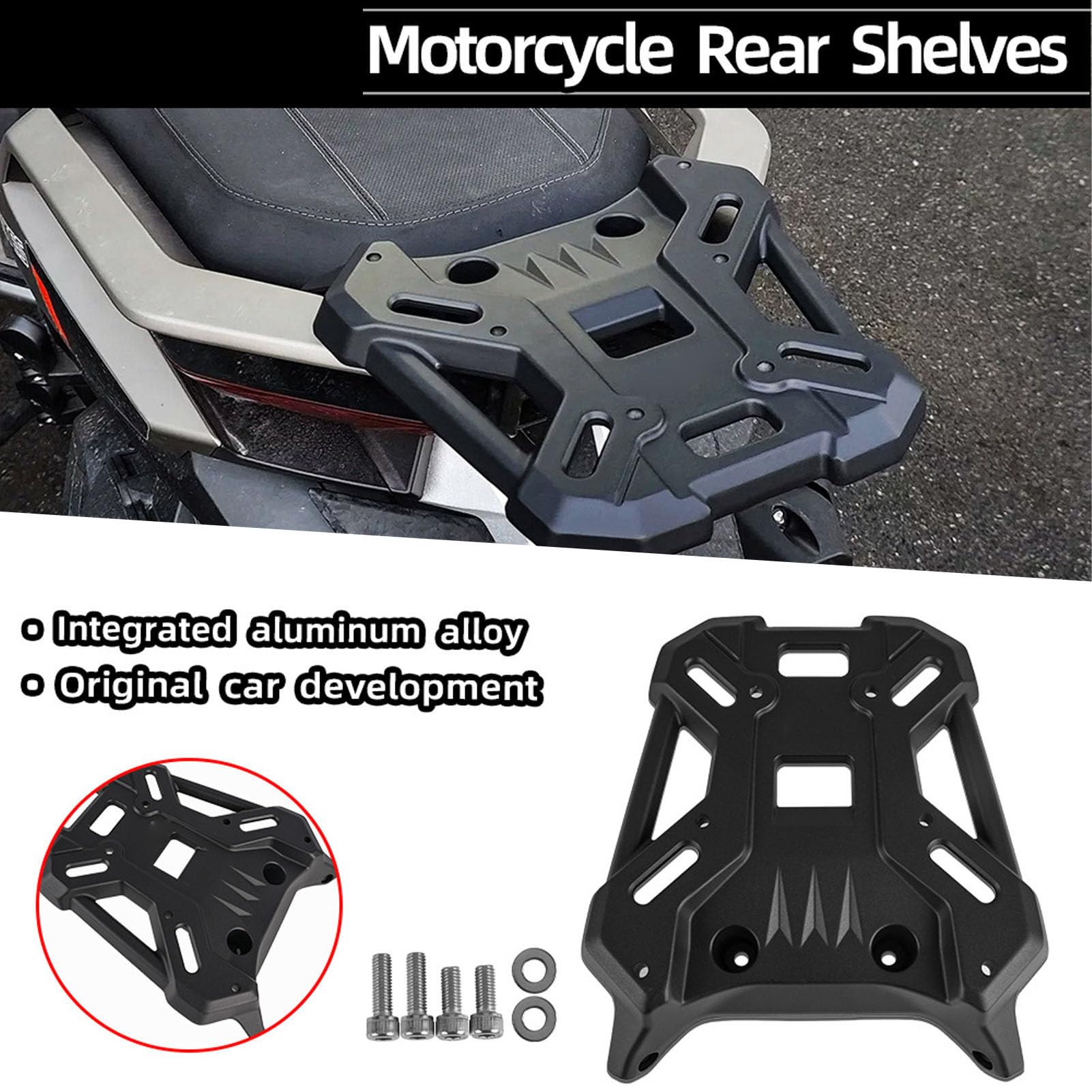 Akozon Portaequipajes Trasero para Motocicleta, Soporte de Caja de Aleación de Aluminio, Soporte de Base de Maletero de Repuesto para ZONTES 368G con Diseño Desmontable para un Montaje