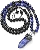 Top Plaza Natural Stone Healing Crystal Sodalite Hexagonal Pointed Gemstone Pendant Necklace Crescent Moon Jewelry Adjustable Lava Rock Beads Necklaces for Women Men