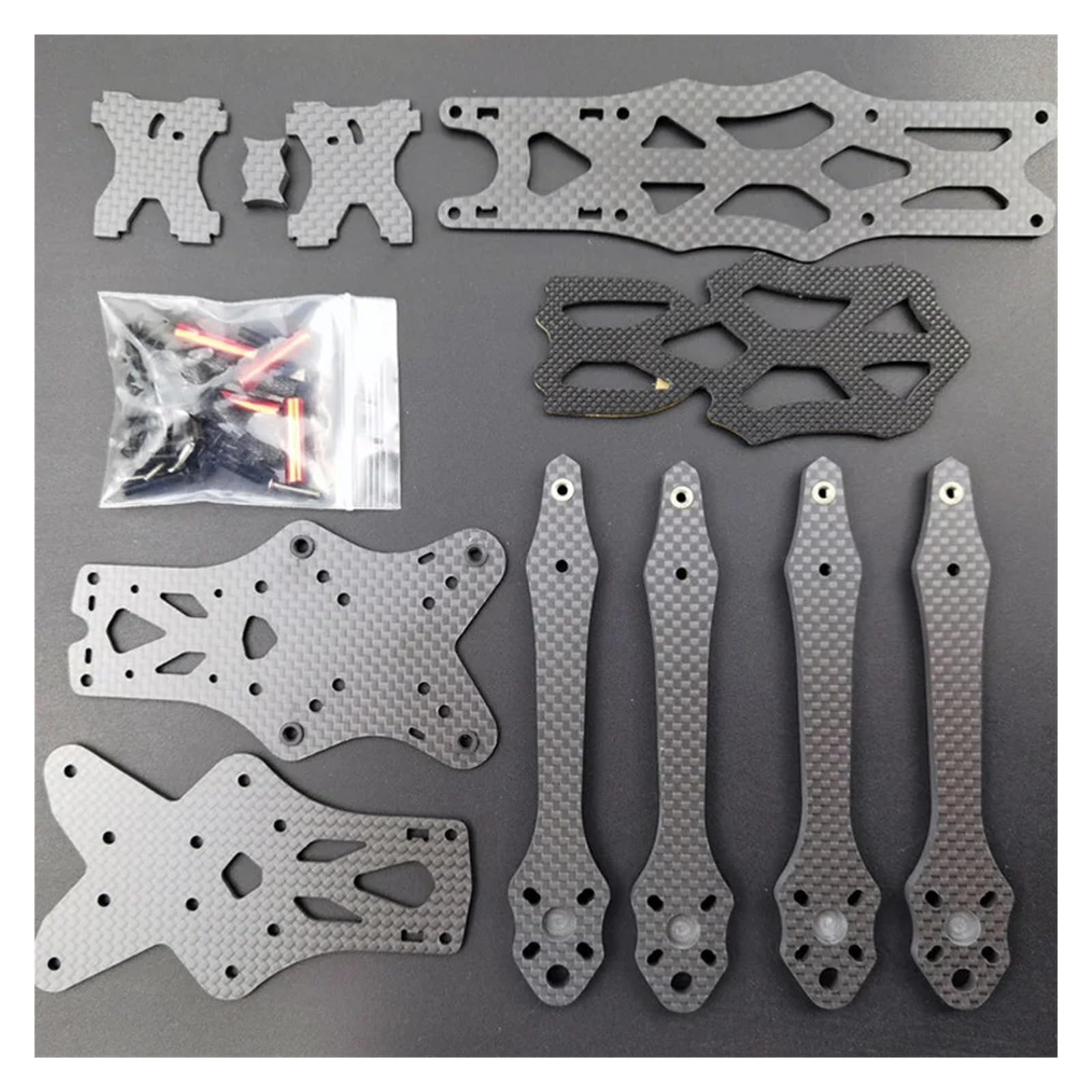 Kit telaio quadricottero, drone corsa fibra di carbonio, braccio 5.5MM | passo 225MM, dimensioni 130*183MM, superiore 2.0MM, inferiore 2.5MM, lato 2.0MM(APEX-5-with-Print)